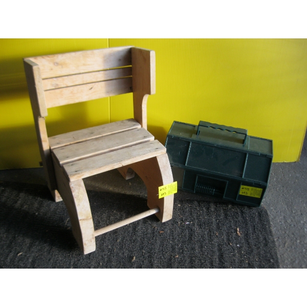 FOLDING STORAGE BOX & A SM. WOODEN CHAIR