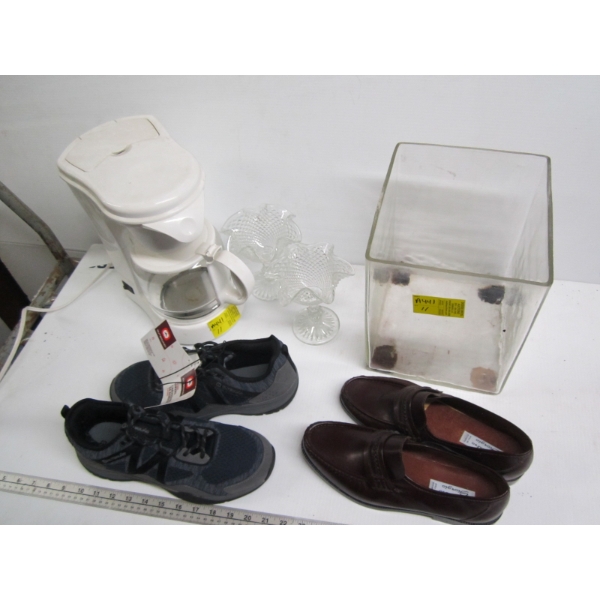 GLASS JAR, NEW SHOES, COFFEE POT, ETC.
