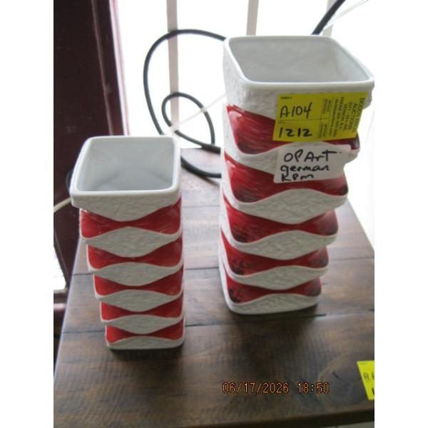 2 MCM OP ART GERMAN KPM PORCELAIN VASES