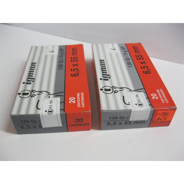 IGMAN 6.5X55MM 139GRS 9G SP|2X20 CENTERFIRE CARTRIDGES