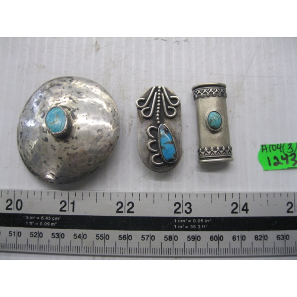 3 SILVER TURQUOISE STONE PIECES
