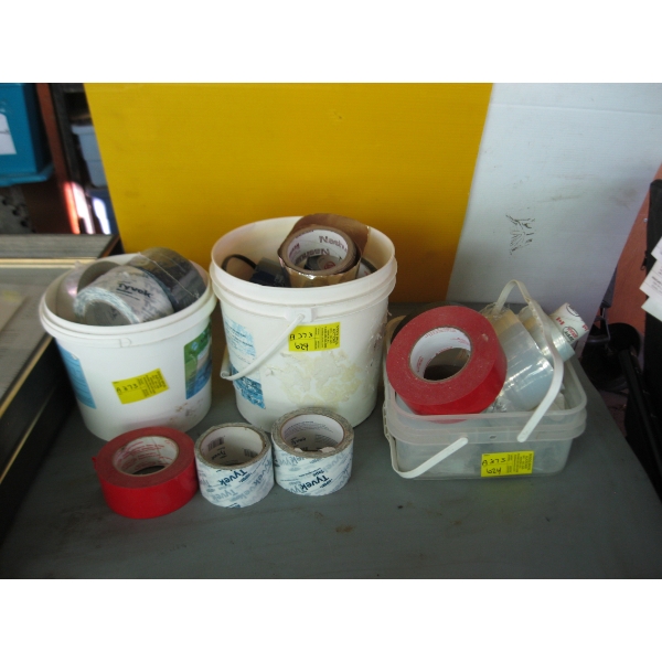 3 SM. PAILS OF MISC. TAPE & SHRINK WRAP
