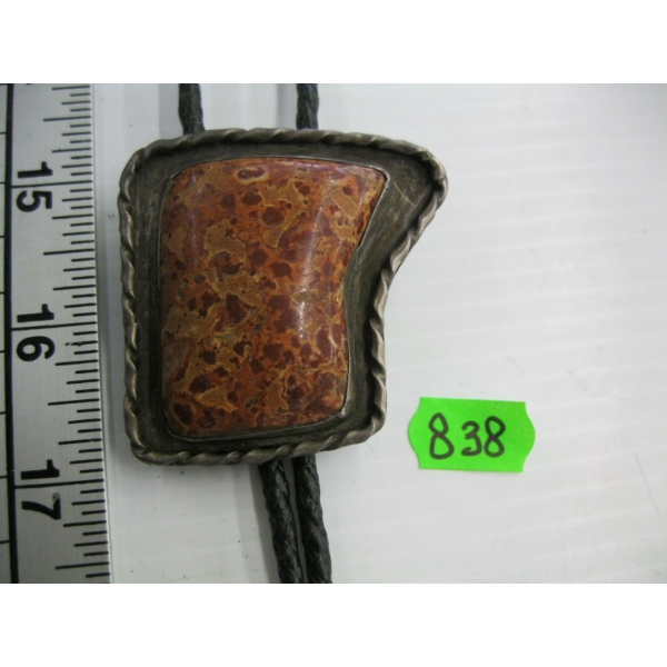 SILVER STONE & PETRIFIED WOOD  BOLO TIE, UNMARKED