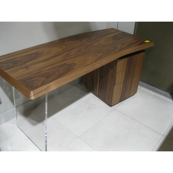 3 DRAWER WOOD FINISH DESK UNIT W/PLEXIGLASS LEG