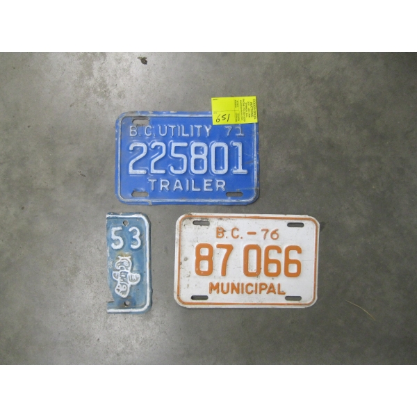 2 BC TRAILER PLATES & A BC PLATE YEAR COVER