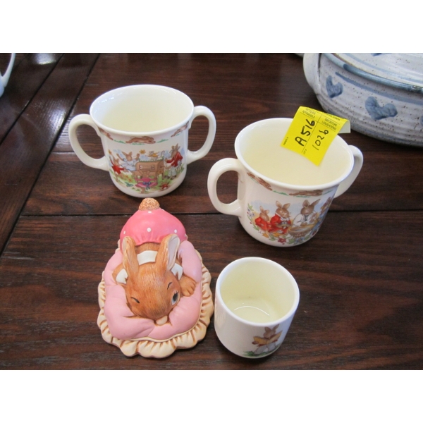 3 BUNNYKINS MUGS & PENDLETON FIGURINE