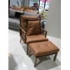 Image 1 : BROWN WOOD FRAMED ARMCHAIR W/MATCHING OTTOMAN