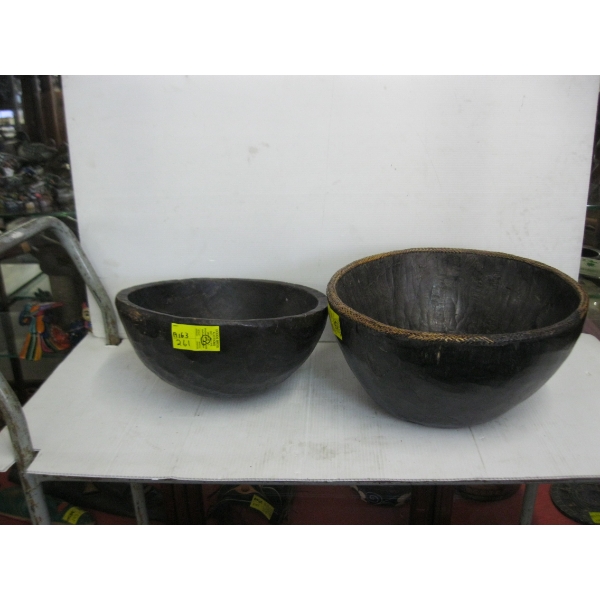 2 CARVED WOODEN BOWLS