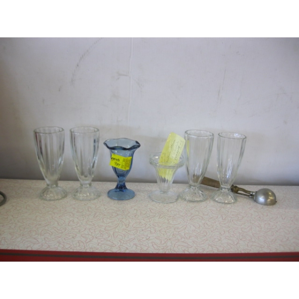 SODA FOUNTAIN ITEMS - SUNDAE/MILKSHAKE GLASSES, SCOOPER