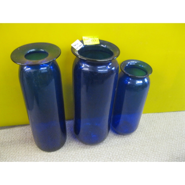 3 LG. COBALT BLUE, JOEL MEYERS, BLENKO HANK ADAMS VASES