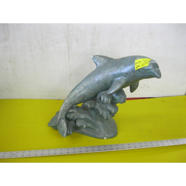 LG. CERAMIC DOLPHIN FIGURINE - BROKEN FIN