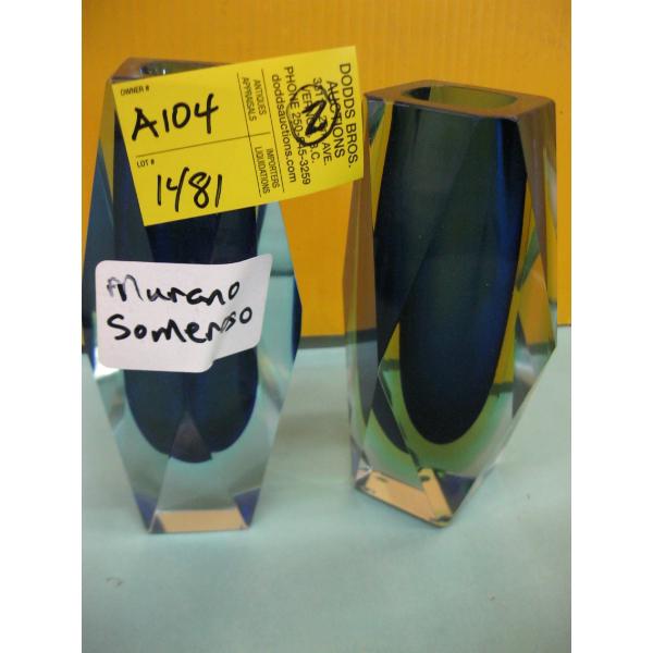 2 BLUE MURANO SOMMERSO GLASS VASES