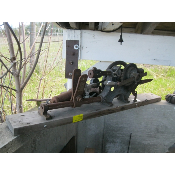 WALL MOUNT HAND CRANK DRILL PRESS & MISC. 