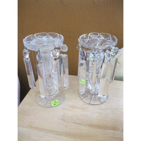 PAIR OF HANGING CRYSTAL CANDLESTICKS W/PRISM CRYSTALS