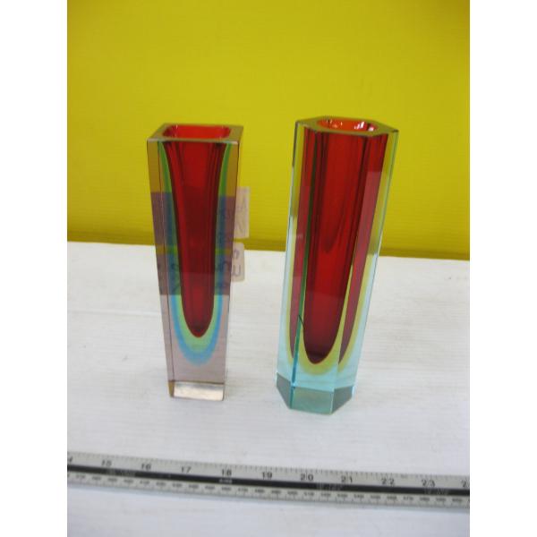2 MURANO GLASS URANIUM MCM VASES