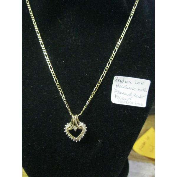 LADIES 10KT NECKLACE W/DIAMOND HEART PENDANT, 18"