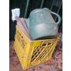 Image 2 : LG. PLASTIC  BUCKET W/MISC. GARDENING ITEMS, REBAR, WATERING CANS, ETC.