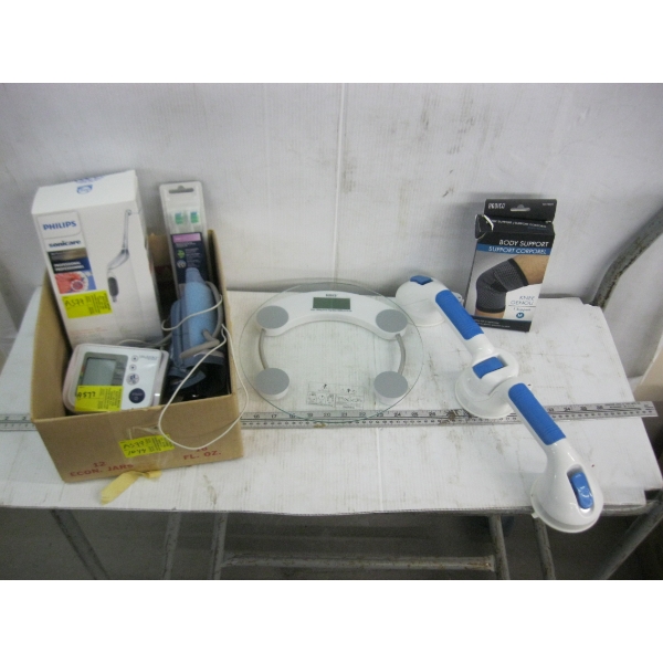 MISC. BATHTUB HANDLE, AIR FLOSSER, BLOOD PRESSURE MONITOR, ETC.