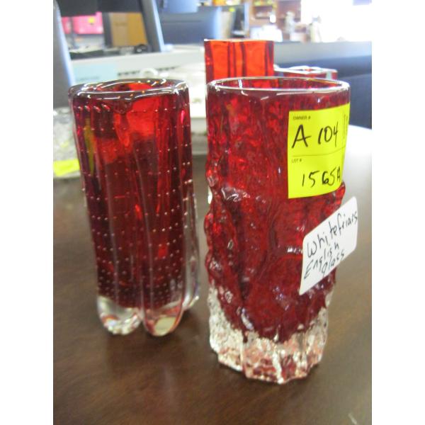 2 WHITEFRIARS ENGLISH GLASS VASES