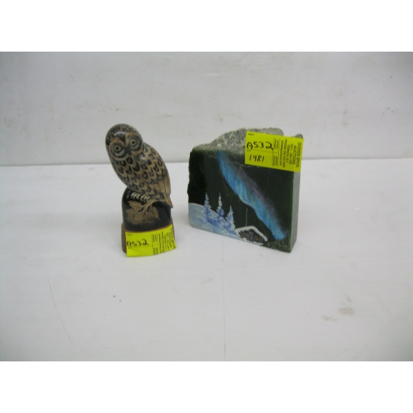PAINTED JADE & CARVED BONE OWL