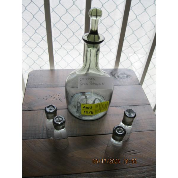 MCM ORREFORS BY SVEN PALMQVIST DECANTER & 4 SHOTGLASSES