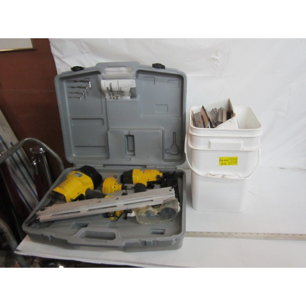 AIR NAILER SPIKER KIT W/PALM HAMMER, BUCKET OF NAILS, ETC.