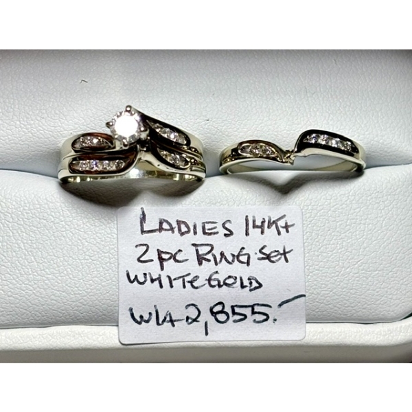 LADIES 14KT 2 PIECE WHITE GOLD RING SET, W/A $2,855, SZ 7