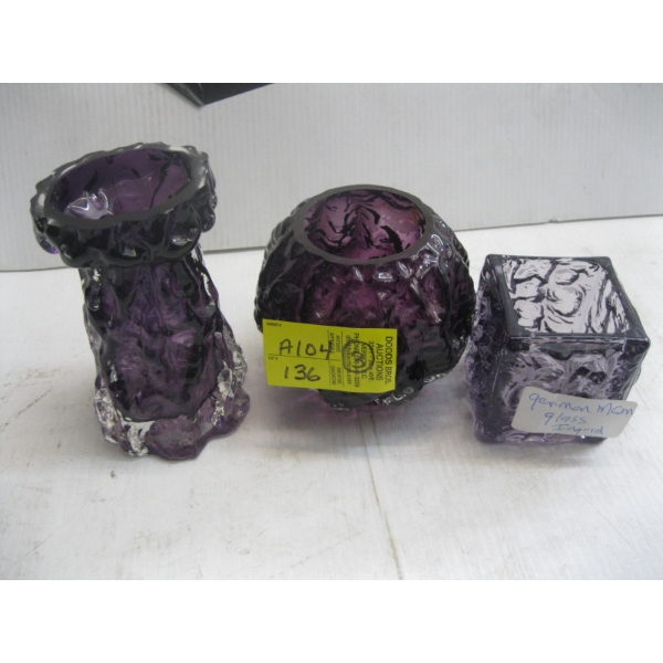 3 WEST GERMAN MCM GLASS INGRID VASES