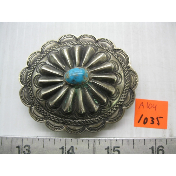 SILVER W/TURQUOISE NAVAJO BELT BUCKLE