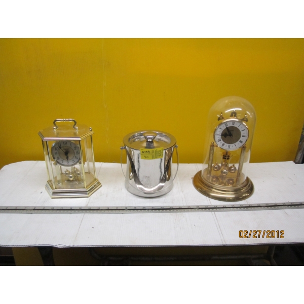 2 CLOCKS & A SM. LIDDED ICE BUCKET