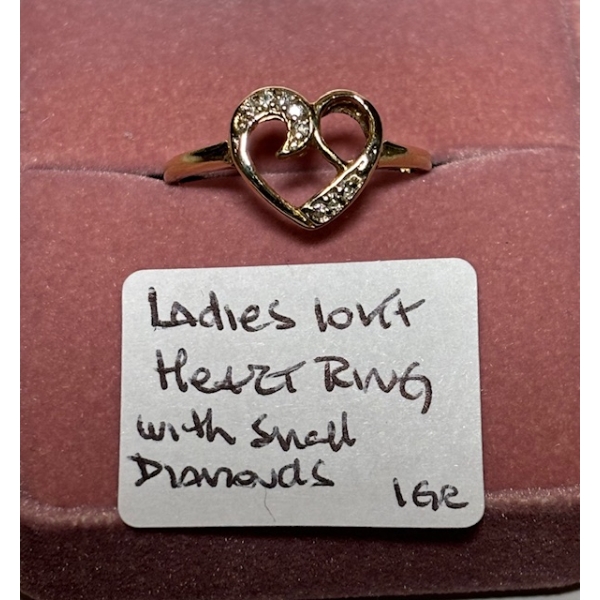 LADIES 10KT HEART RING W/SM. DIAMONDS, 1G - SZ 6.5