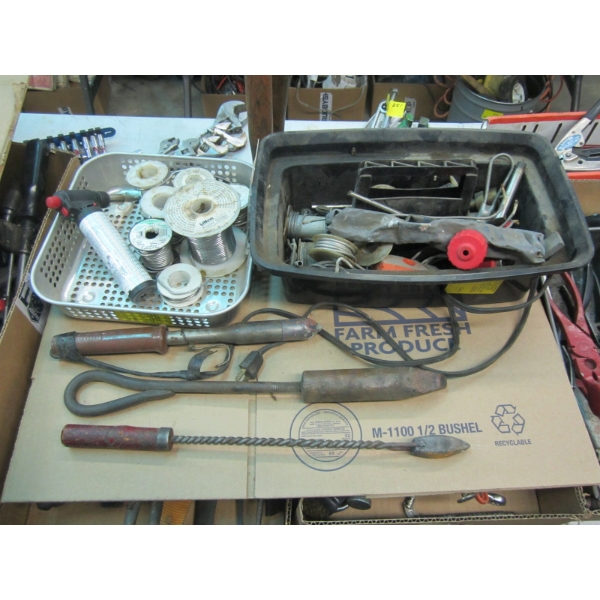 ASST. SOLDER, SOLDERING IRONS, TORCH, ETC.