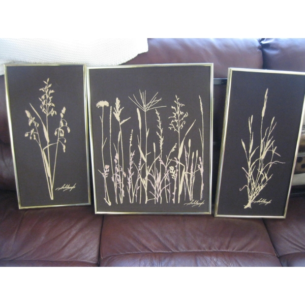3 PIECE BRASS VEIN EMBROIDERED PICTURE SET