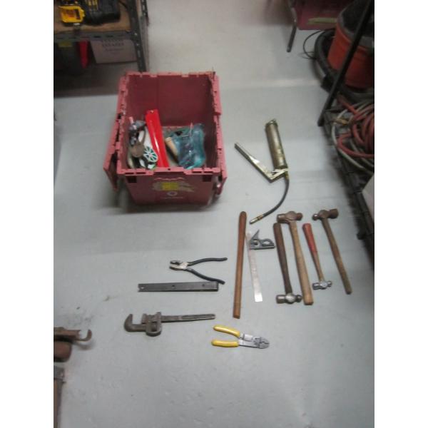 BIN OF MISC. HAMMERS, CLAMPS, ETC.