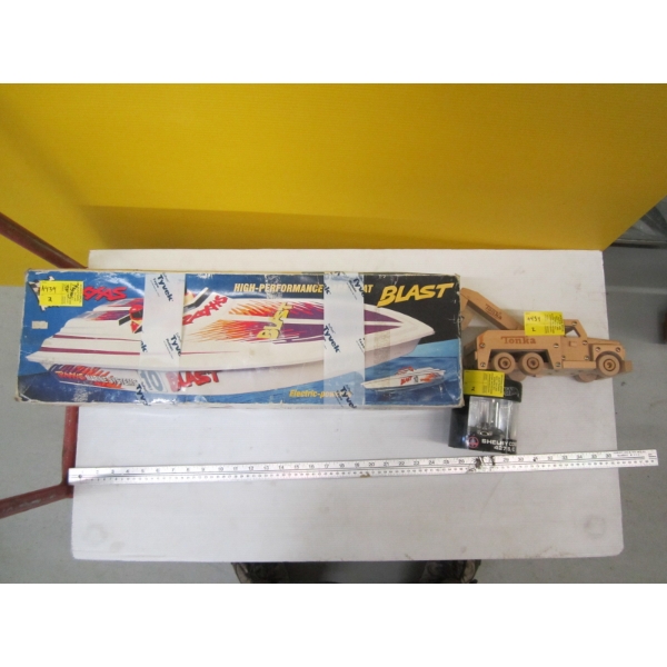 TONKA WOODEN TOY TRUCK, SM. SHELBY CAR & REMOTE CONTROL BOAT - NO CONTROLLER
