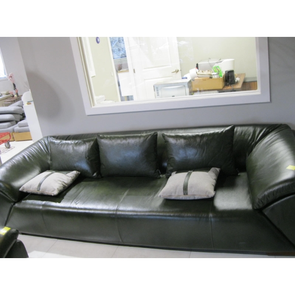 LG. GREEN COUCH W/2 DECORATIVE PILLOWS