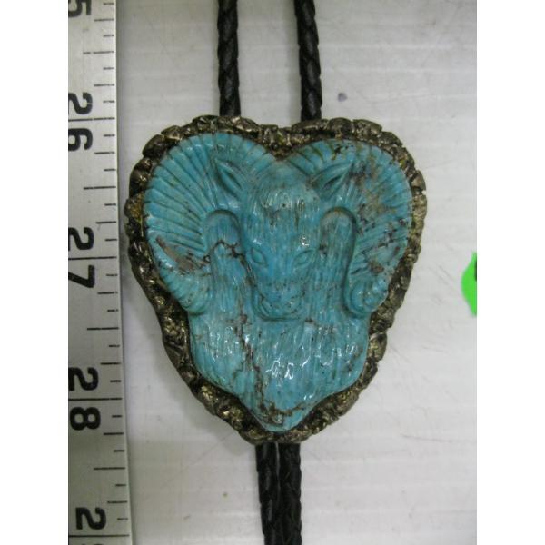 TURQUOISE & SILVER NAVAJO BOLO TIE W/RAMS HEAD
