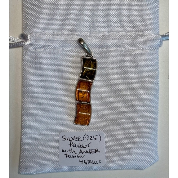 SILVER .925 PENDANT W/AMBER STONE
