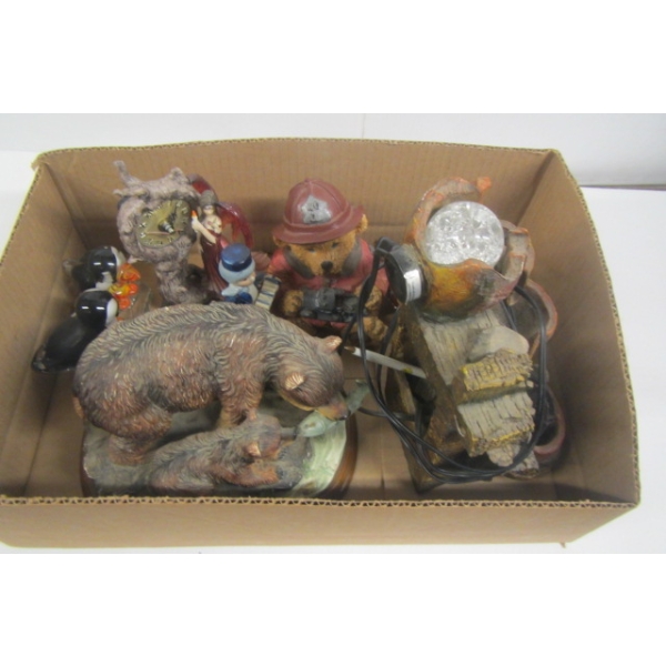 COLLECTABLE BEAR FIGURINES, FOUNTAIN, METAL EGG, ETC.