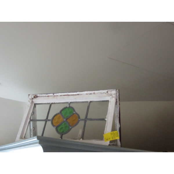 LEADED GLASS VINTAGE WINDOW W/METAL FRAME