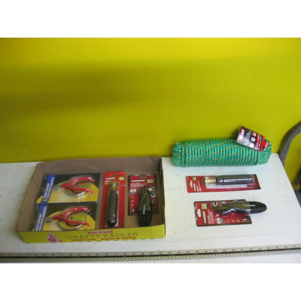 MISC. ROPE, UTILITY KNIVES, MAGNETIC HOOKS