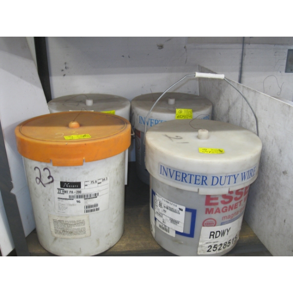 4 BUCKETS OF INVERTER DUTY WIRE, COPPER, 38LBS #21, 56LBS #21, 80LBS #22, 6LBS #23