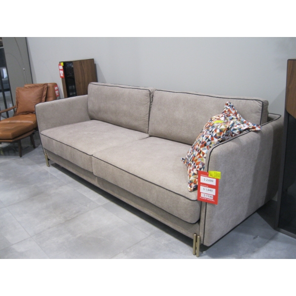 LONG SOFA - OFF BROWN W/BRASS FOOT ACCENTS