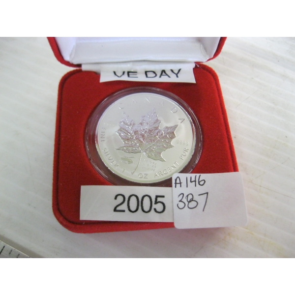 V DAY 2005 CDN 1 OZ .999 SILVER MAPLE LEAF COIN (TAX EXEMPT)