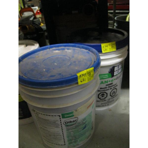 BLUE BEAR MASTIC REMOVER & PART PAIL OF DIE BACK LIQUID BLEACH SANITIZER