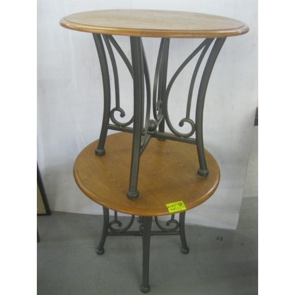 2 WOOD TOP METAL END TABLES
