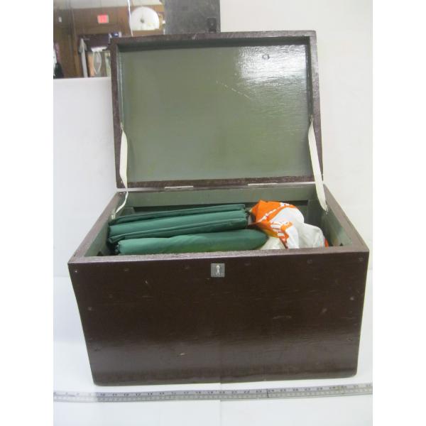 WOODEN BOX W/ASST. CAMPING ITEMS