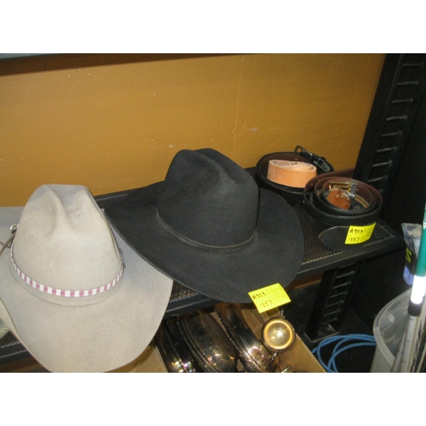 2 COWBOY HATS & 5 BELTS