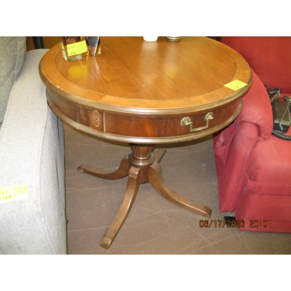 ROUND SINGLE DRAWER DRUM TOP ANTIQUE TABLE
