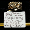 Image 1 : 14KT MAN MADE NUGGET RING W/5 SMALL DIAMONDS, W/A $1,430, SZ 8
